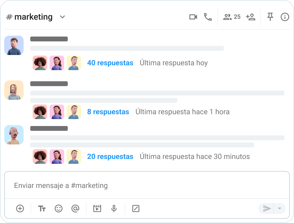 Los hilos permiten agrupar todas las respuestas relacionadas con un tema