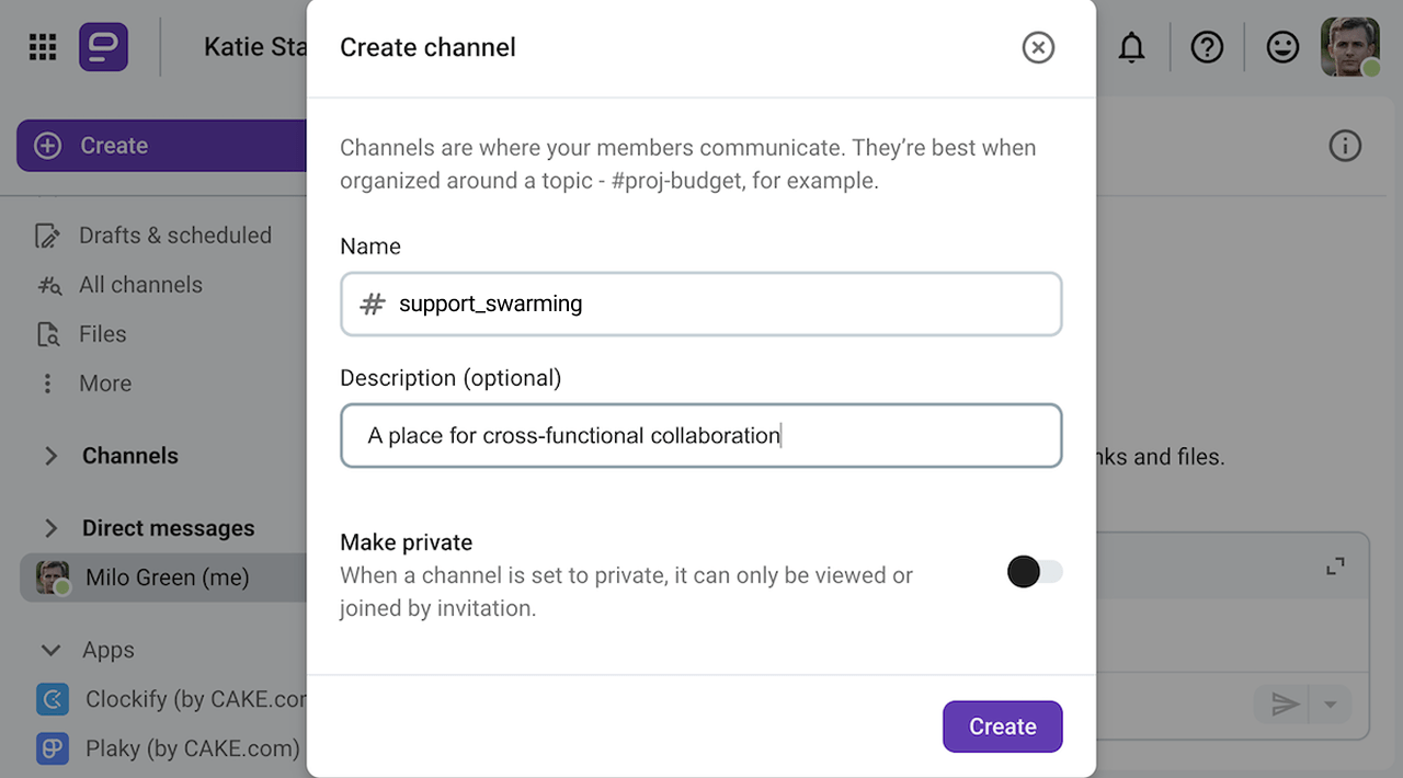 Creating a support swarming channel on Pumble, a team communication app