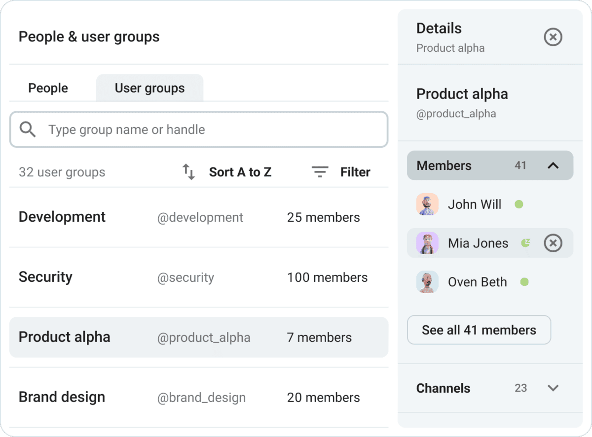 Divide large teams into user groups