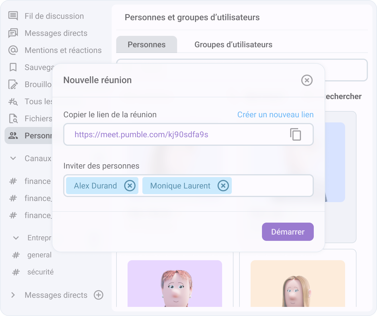 Liens de réunion dans Pumble