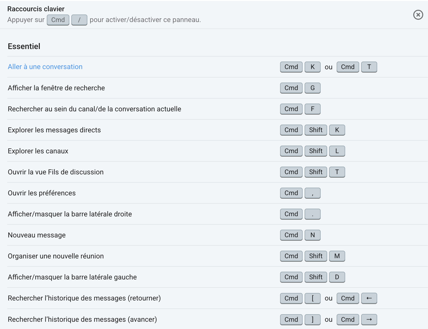 Raccourcis clavier Pumble