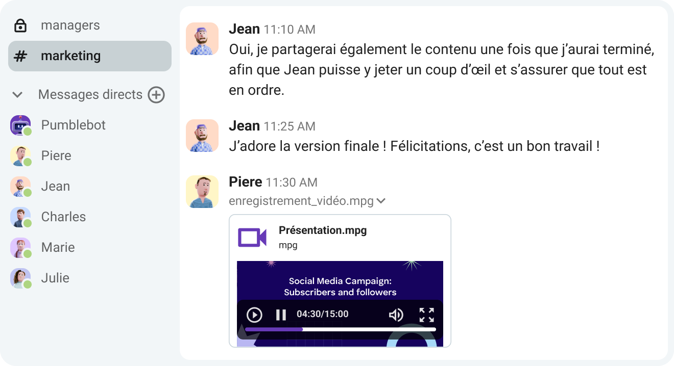 Améliorez la communication et renforcez la collaboration grâce aux messages vidéo de Pumble