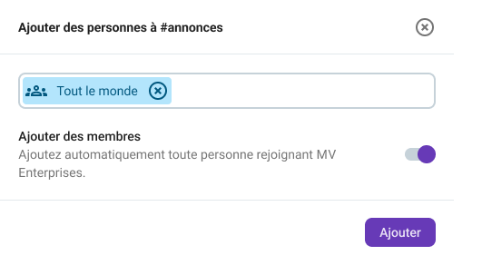 Ajouter un nouvel canal aux canaux par défaut