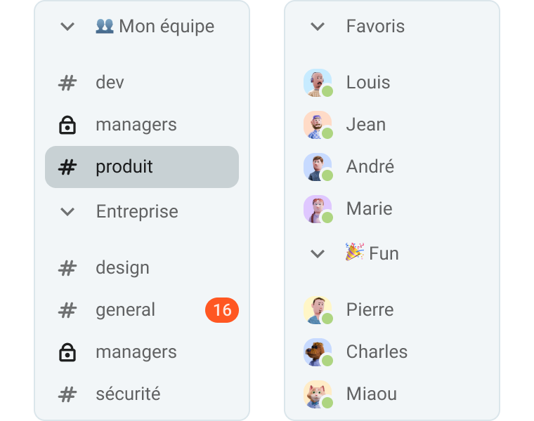 Personnalisez les sections sur Pumble et organisez les canaux pour une organisation optimale