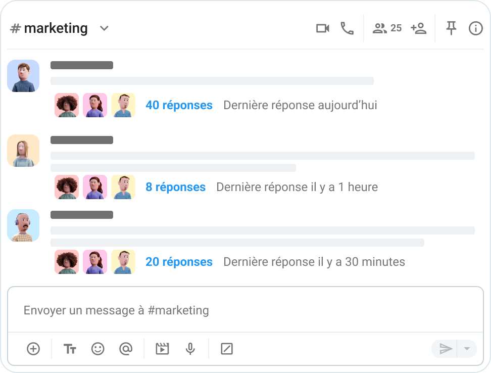 Les fils de discussion permettent de regrouper toutes les réponses relatives à un même sujet