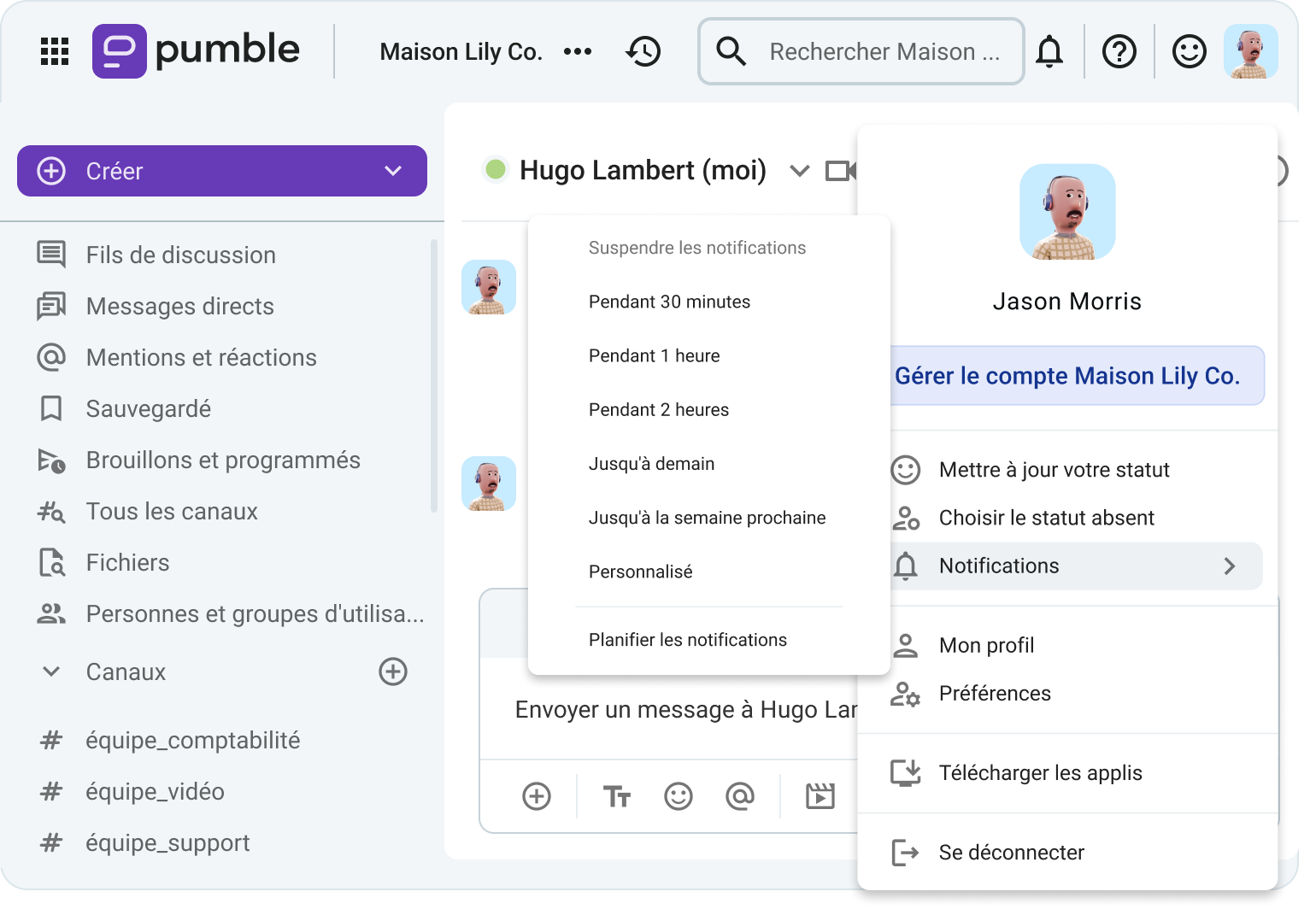 Suspendre les notifications dans Pumble