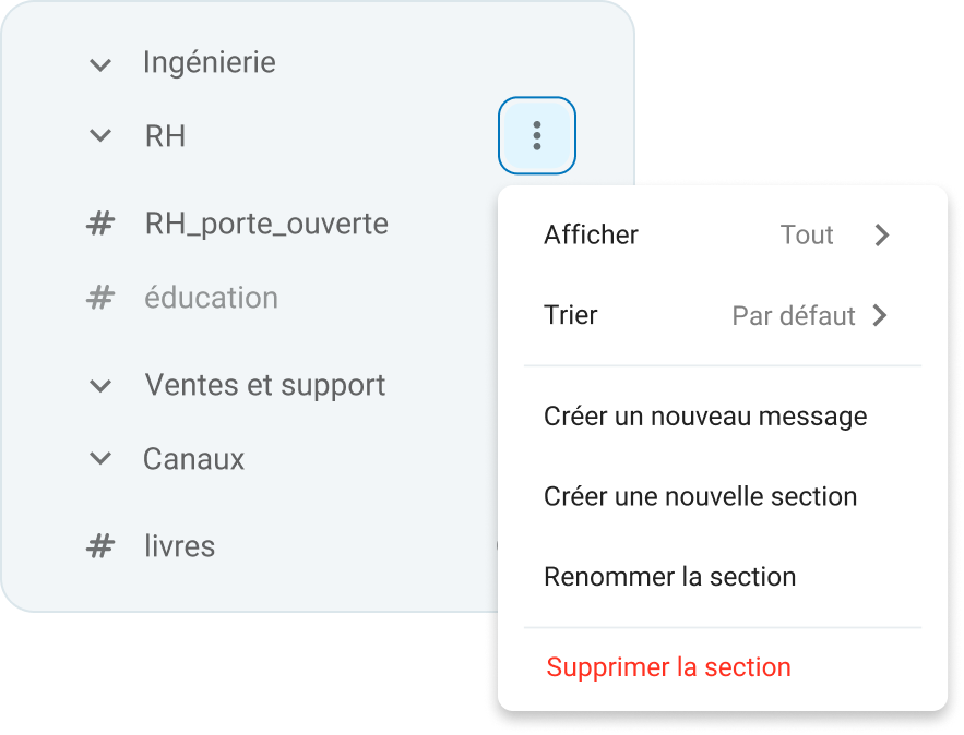 Organisation de la barre latérale par équipe dans Pumble 
