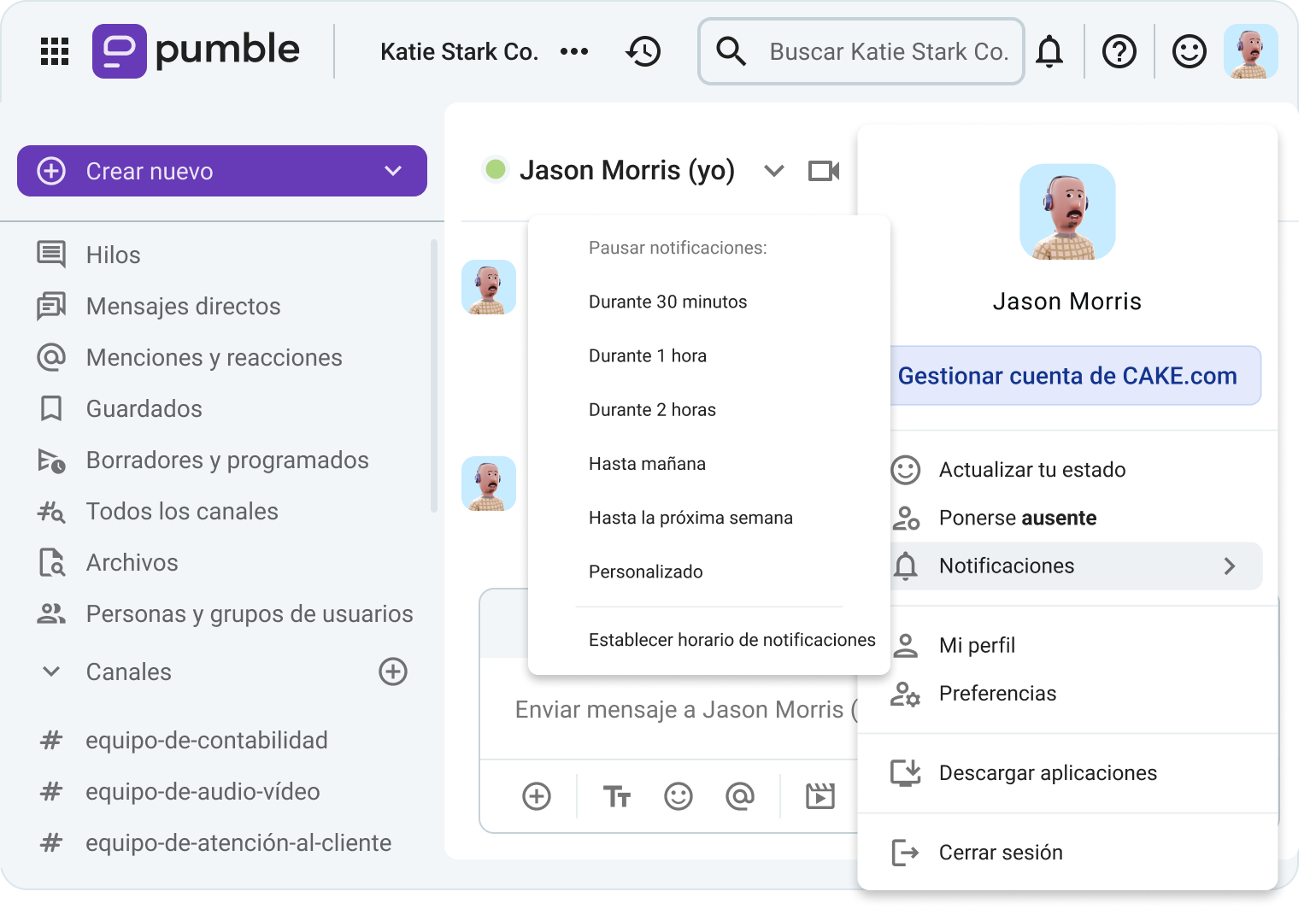 Pausa notificaciones en Pumble