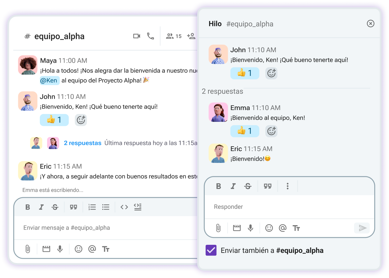 Comunícate y colabora en los hilos de Pumble