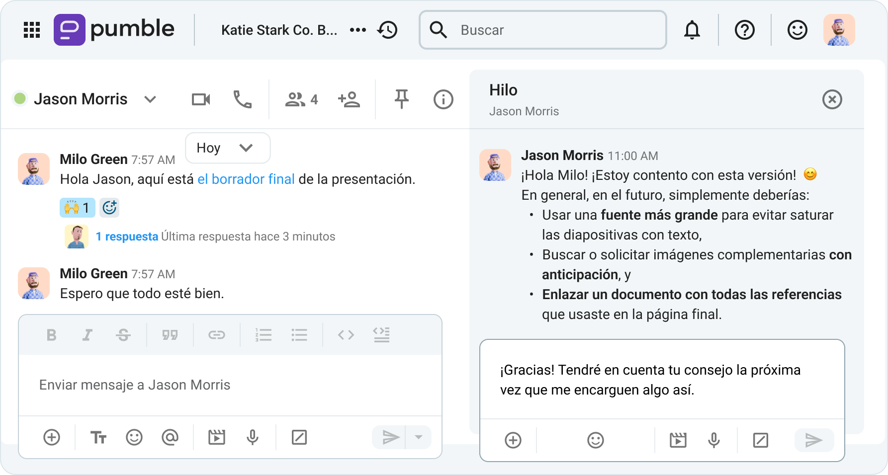 Da y recibe feedback en Pumble, una app de mensajería empresarial