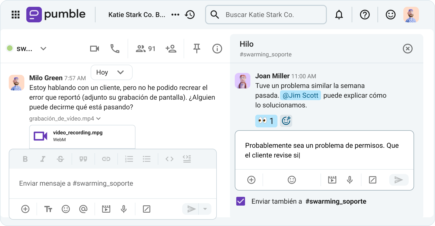 Un ejemplo de gestión de incidentes de tipo swarming en Pumble, una app de mensajería empresarial
