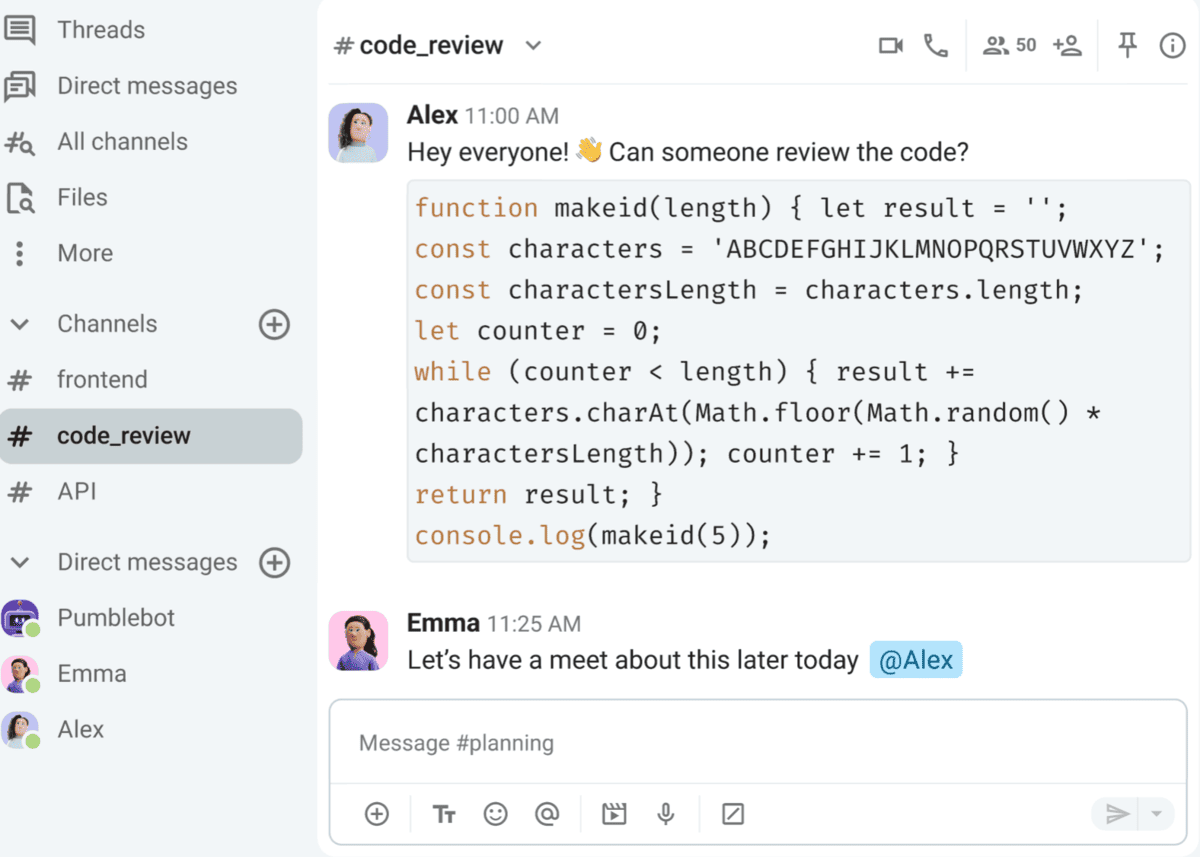 Share code snippets via Pumble