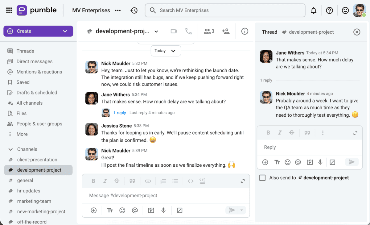 Structure agile workflows and scrum ceremonies around channels and threads