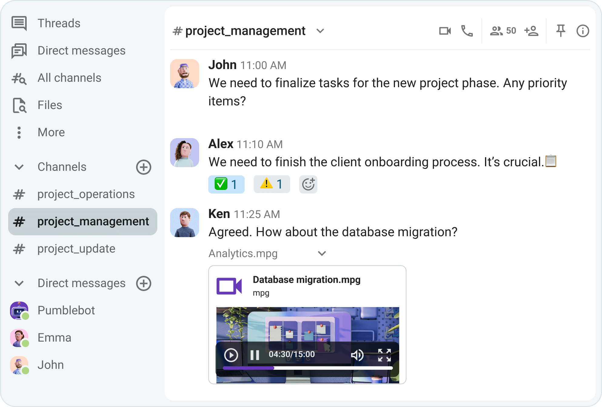 Centralize project operations in Pumble  