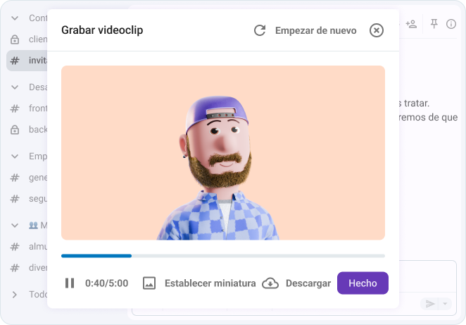 Muestra tu cara y comparte tus ideas en un mensaje de vídeo rápido de Pumble