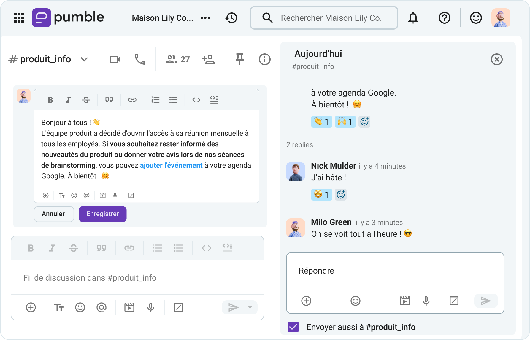 Modifier un message sur Pumble, l'application de messagerie professionnelle