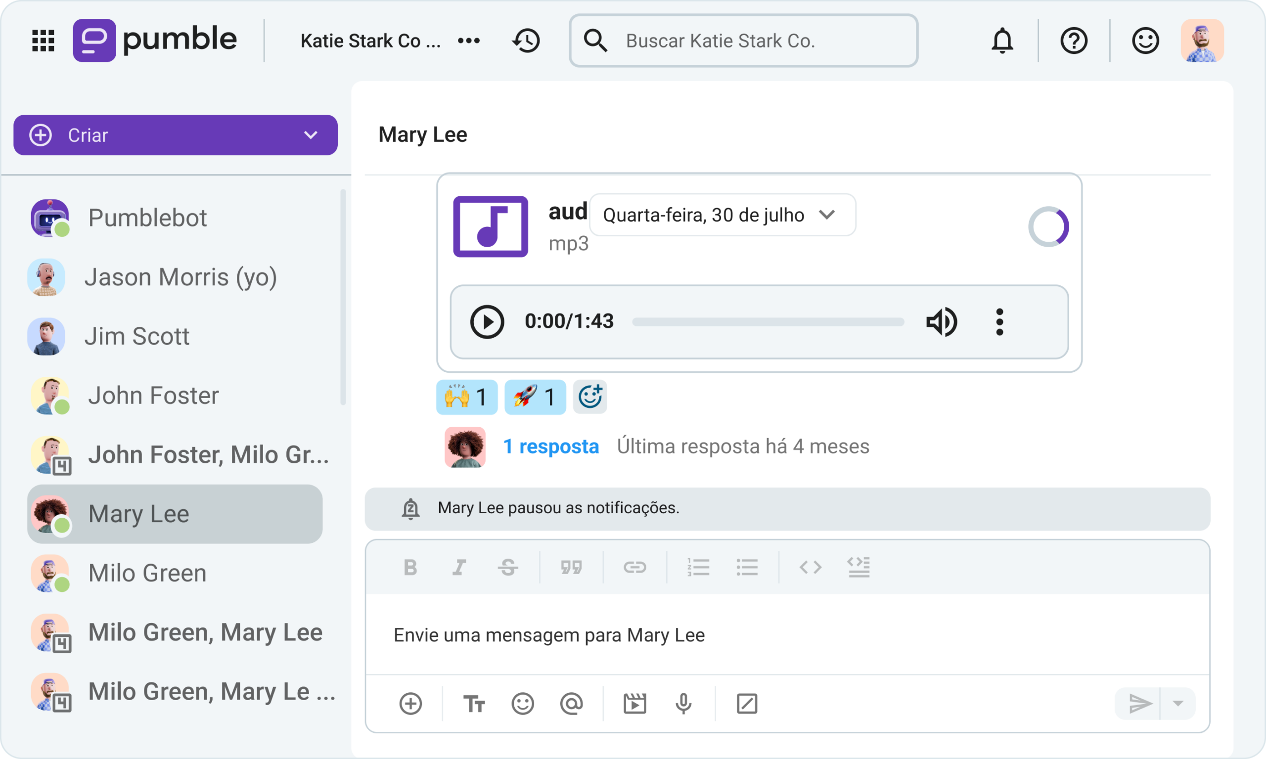 Existem dois indicadores de que alguém pausou as notificações no Pumble.