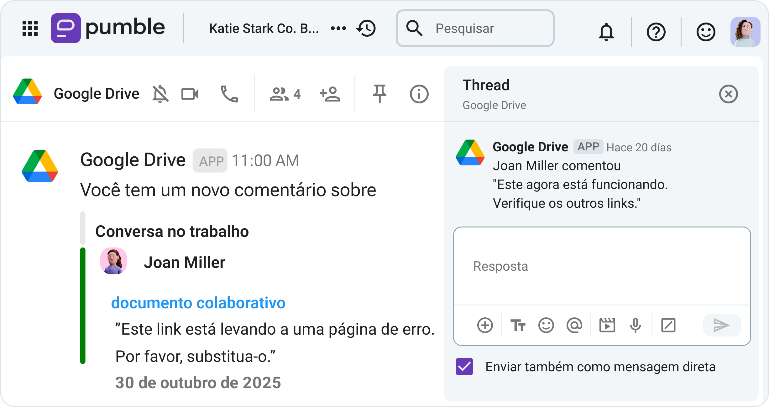 Colaborando através da integração do Google Drive no Pumble, o aplicativo de comunicação empresarial