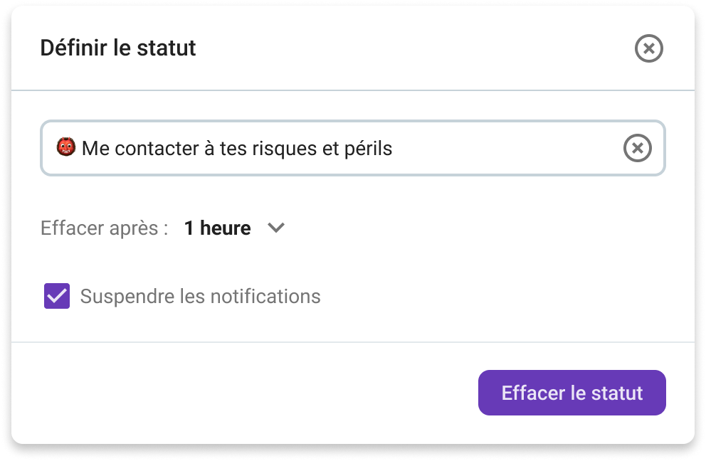 Un statut personnalisé sur Pumble, l'application de communication d'équipe