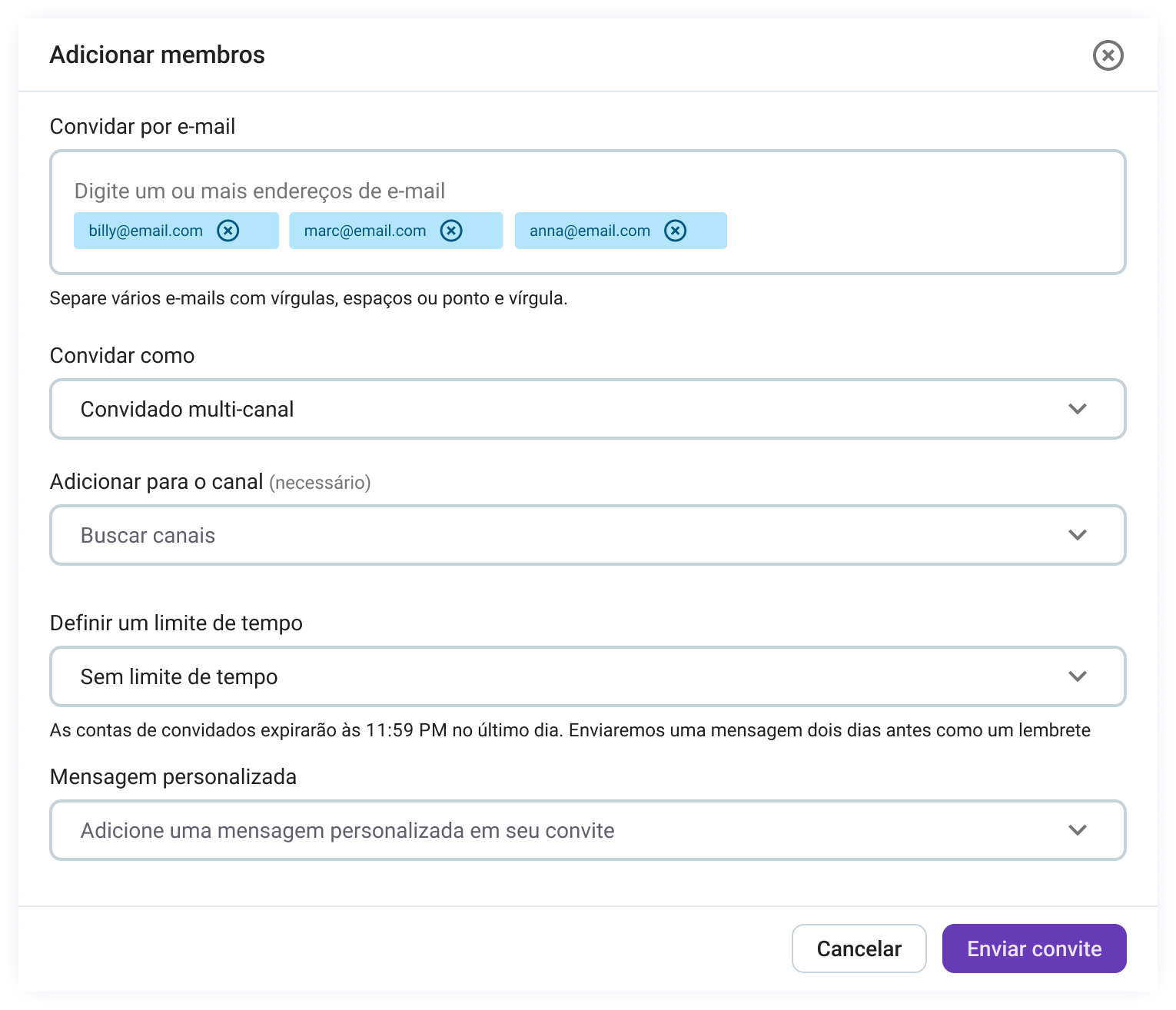 Adicionar membros como convidados no Pumble, o aplicativo de comunicação empresarial.