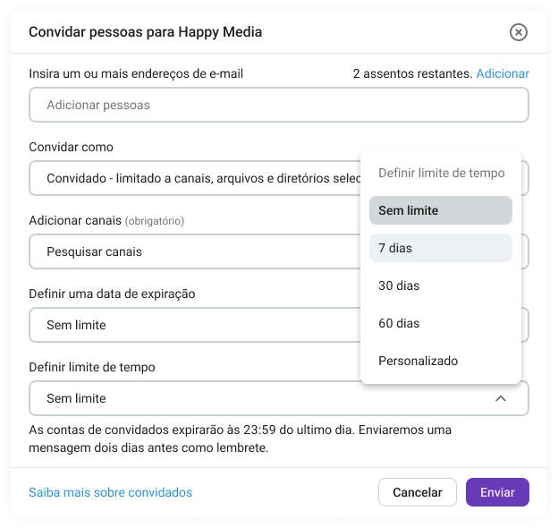Dê aos convidados acesso limitado aos canais 