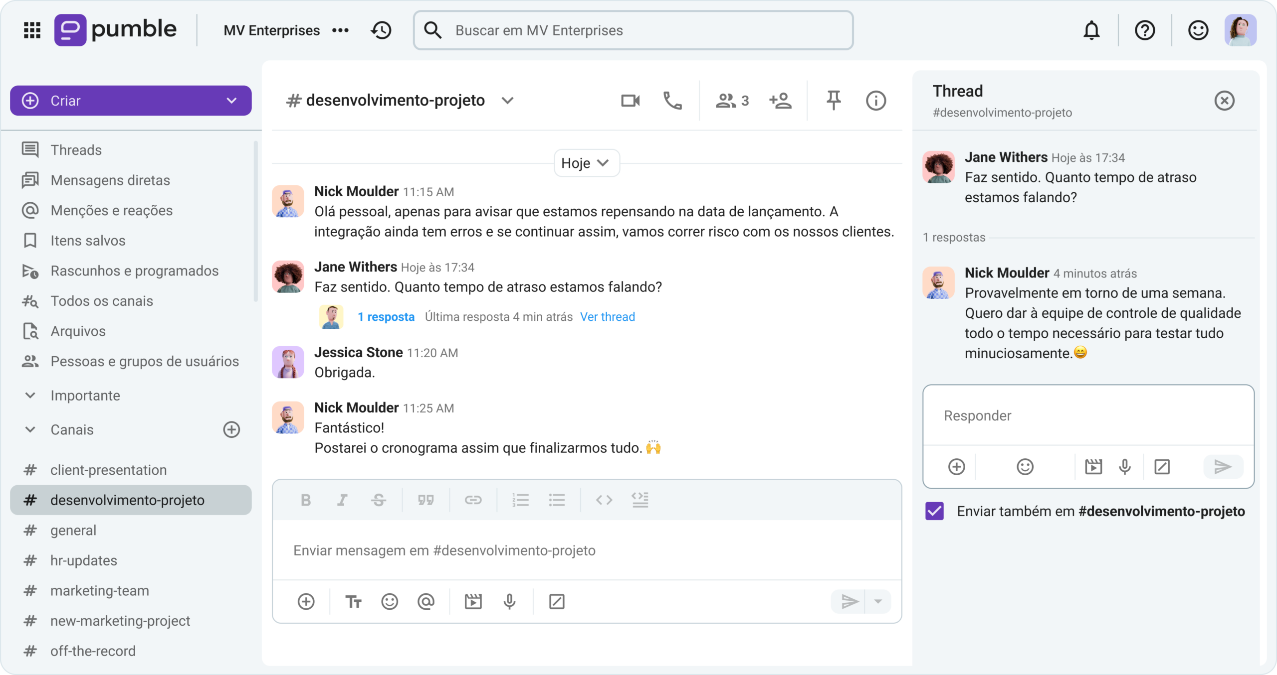 Estruture fluxos de trabalho ágeis e cerimônias Scrum em torno de canais e threads.
