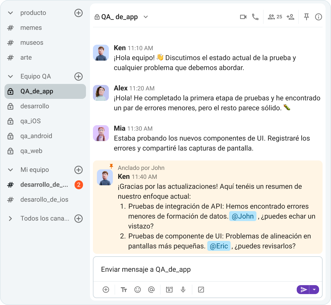 Ancla mensajes en canales privados o públicos