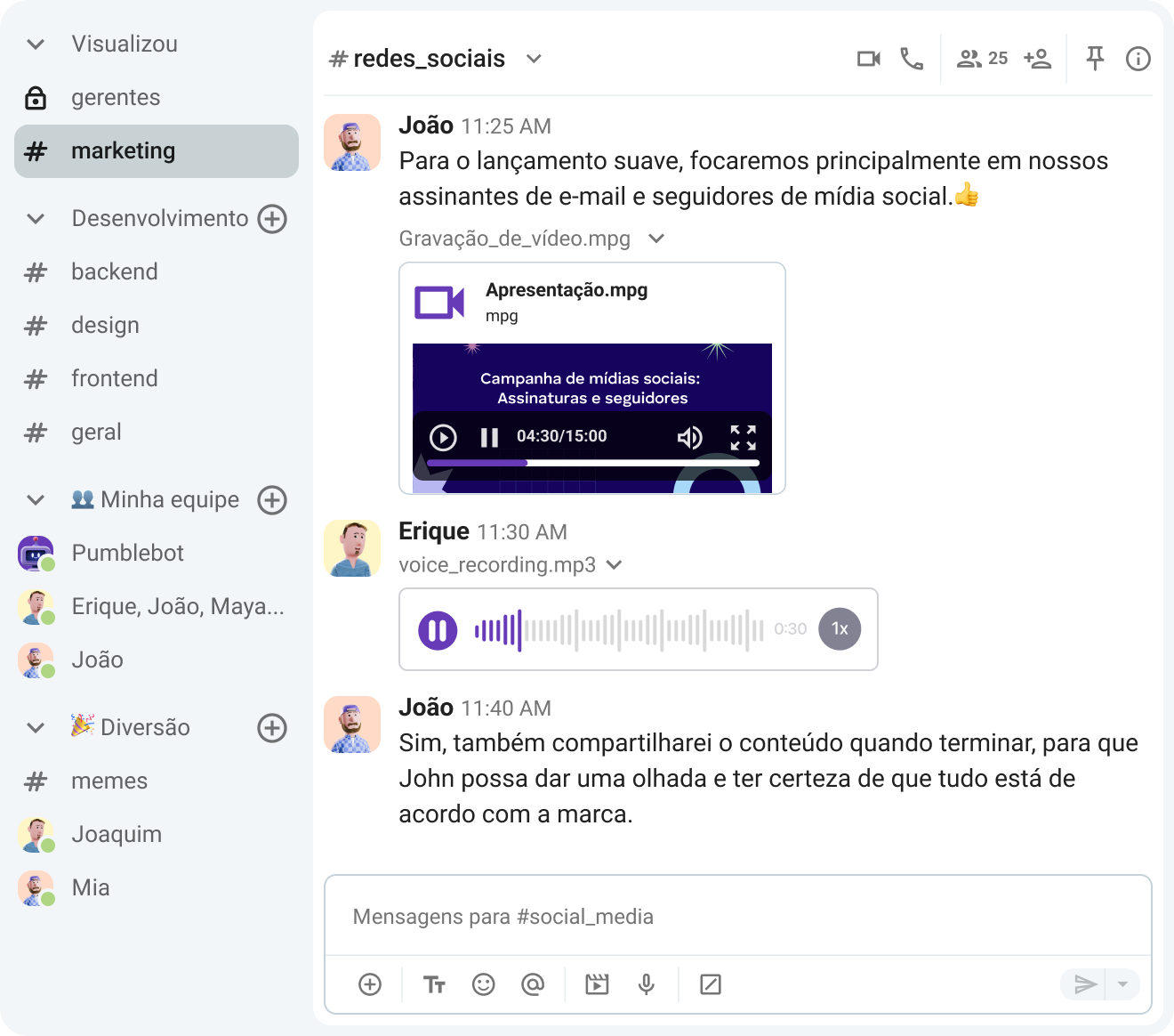 Envie mensagens de voz para obter feedback rápido