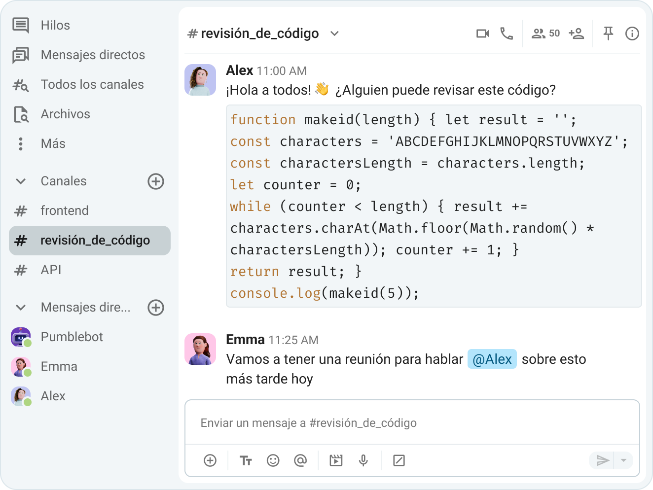 Comparte fragmentos de códigos a través de Pumble