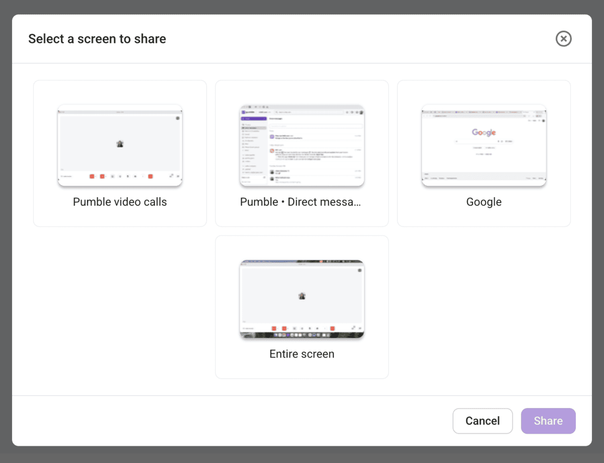 Select a screen to share