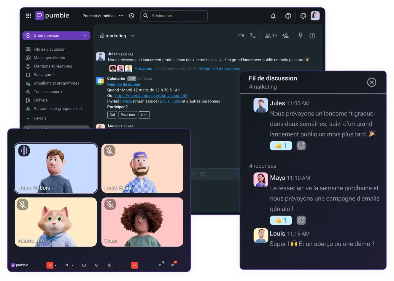 Créez des boucles de feedback avec des appels et des messages dans Pumble, une application de communication 