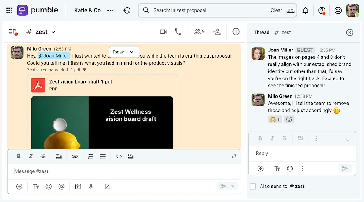 Keep track of your clients’ notes with Pumble’s search feature