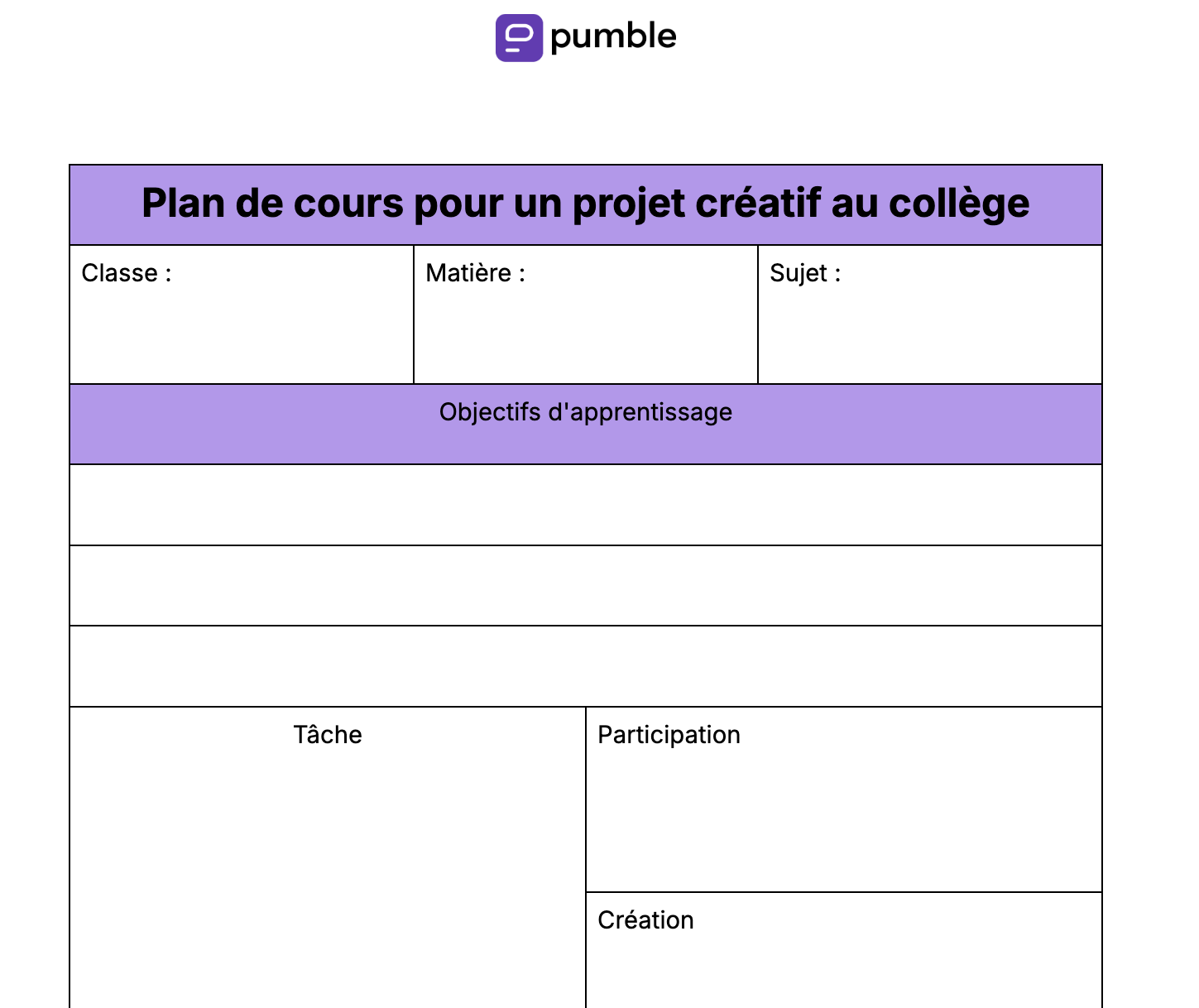 Plan de cours pour un projet créatif au collège