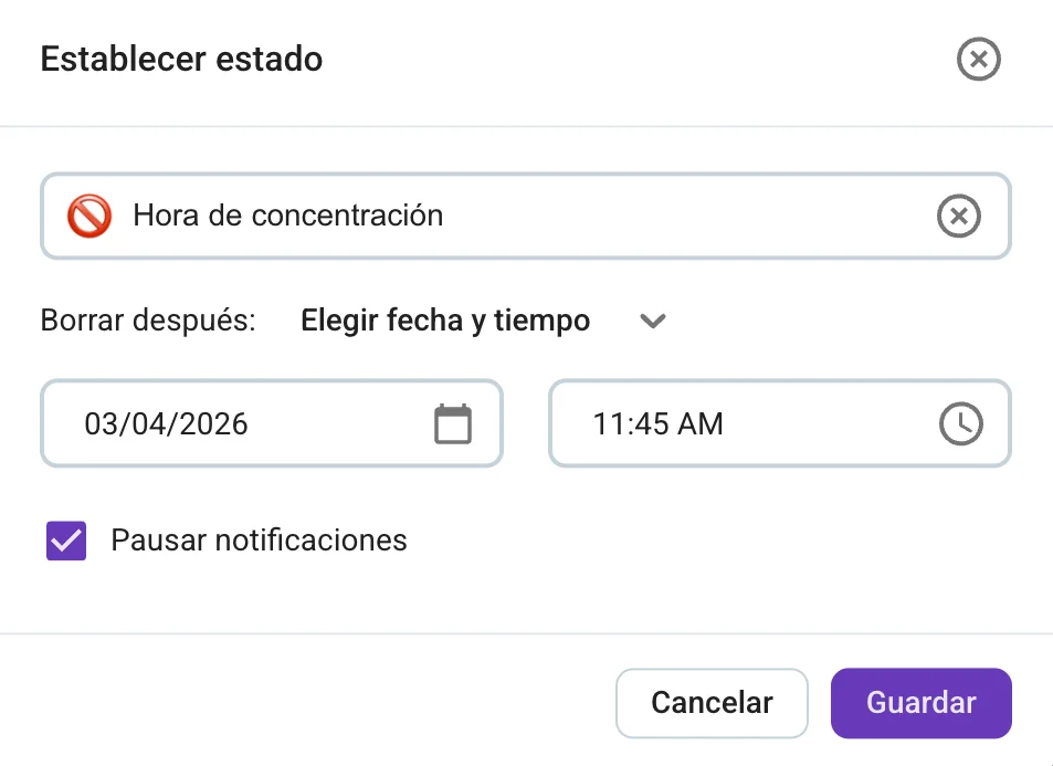 Establece un estado personalizado en Pumble