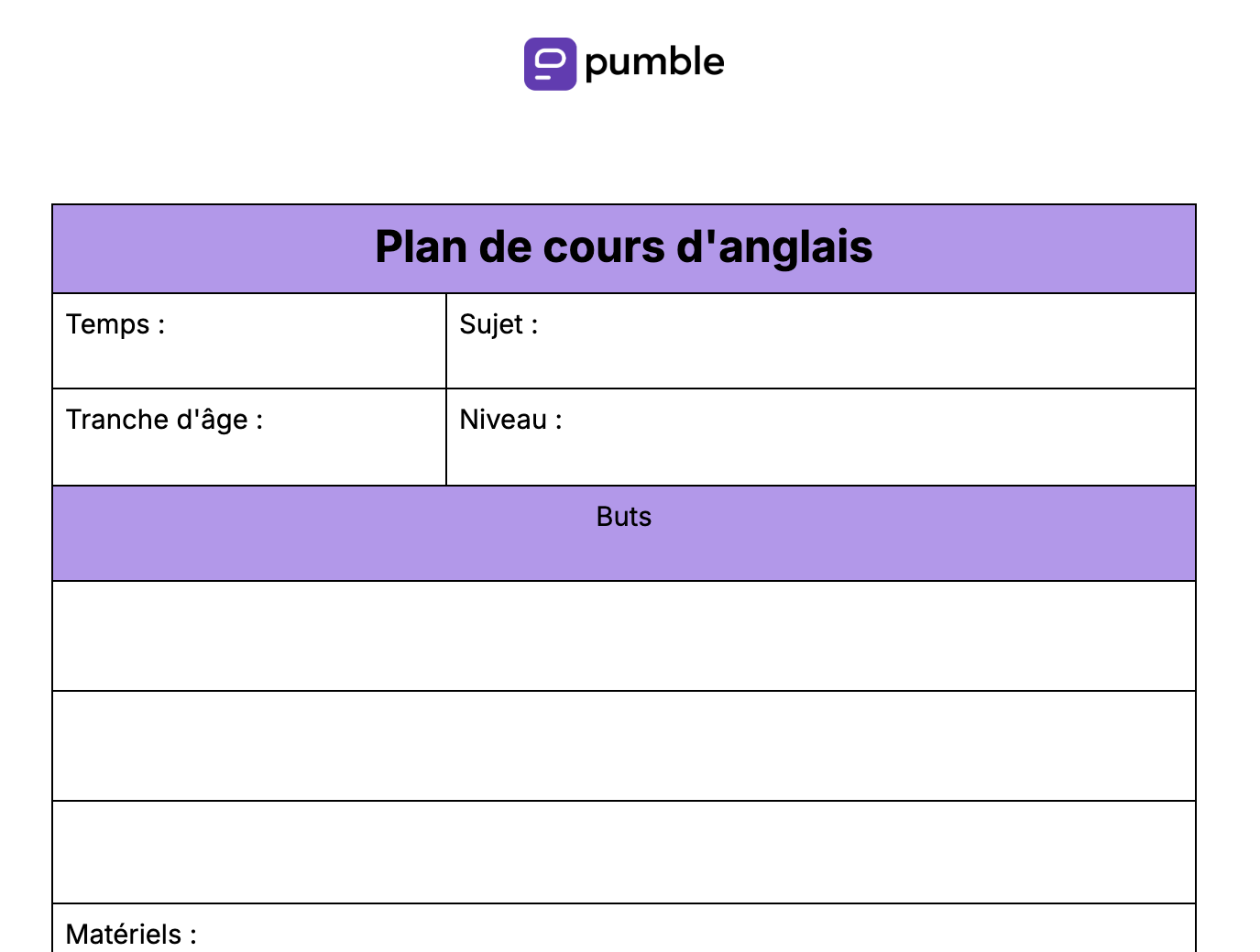 Plan de cours d'anglais