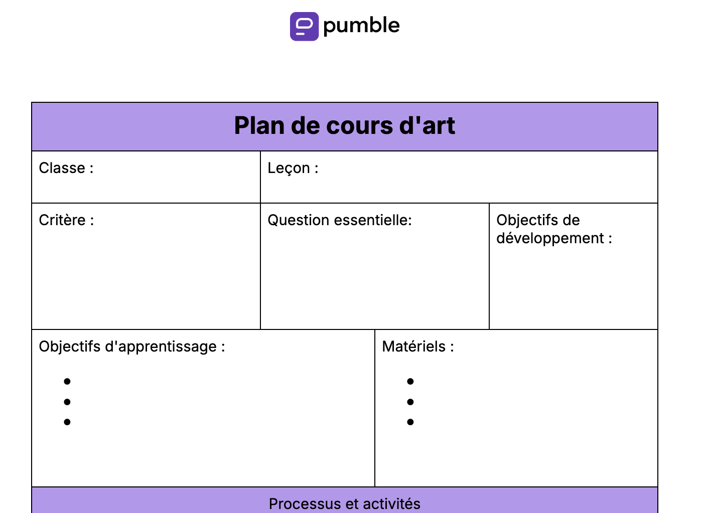 Plan de cours d'art