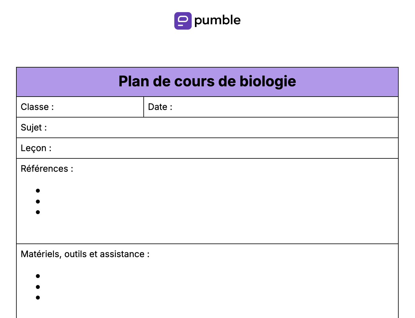 Plan de cours de biologie