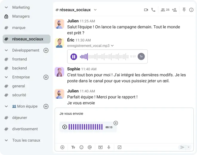 Enregistrer et envoyer un message vocal dans Pumble se fait en quelques clics