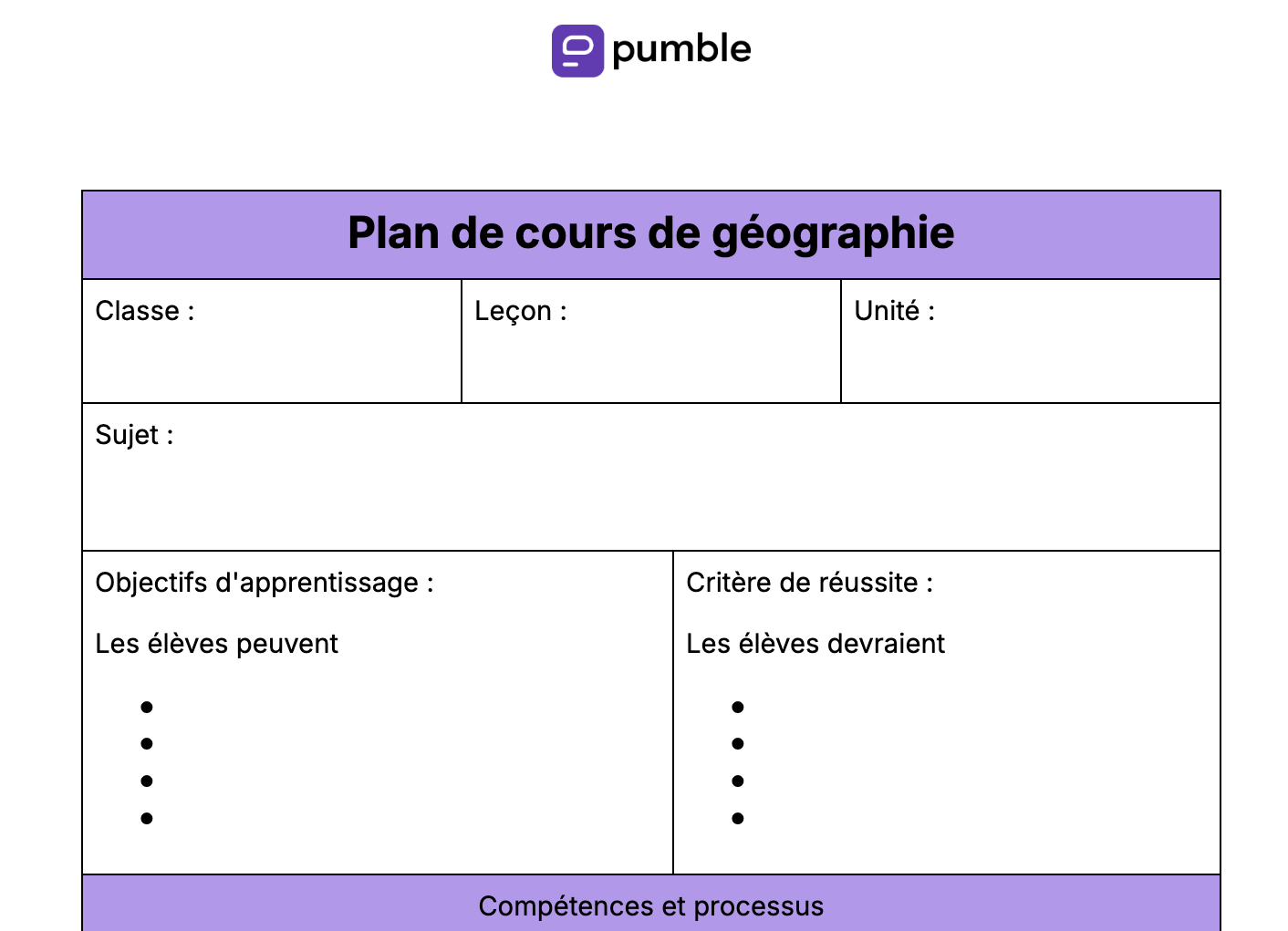 Plan de cours de géographie