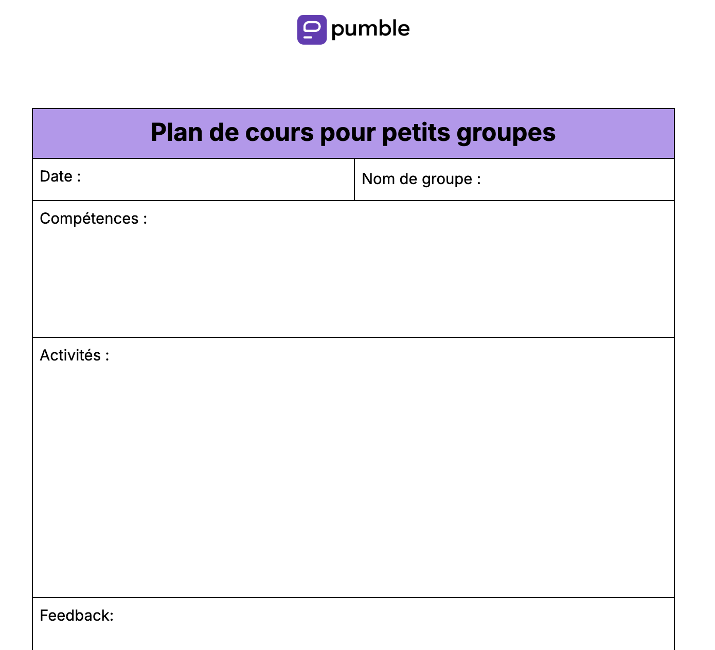 Plan de cours pour petits groupes