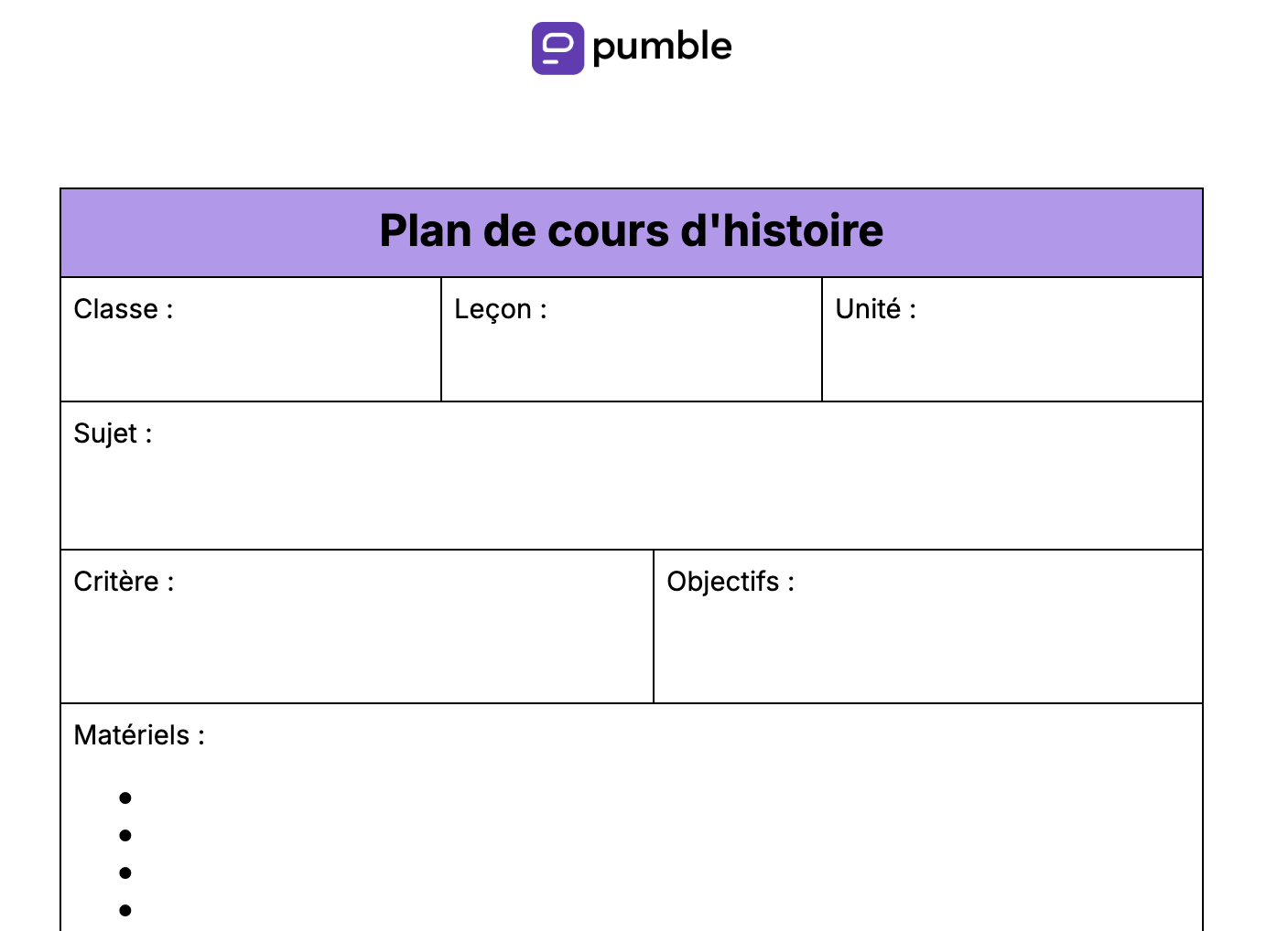 Plan de cours d'histoire