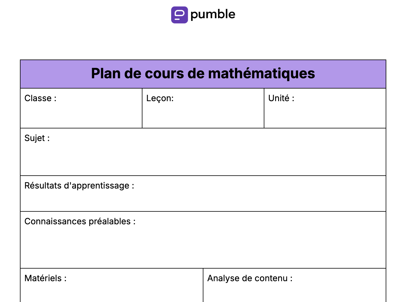 Plan de cours de mathématiques