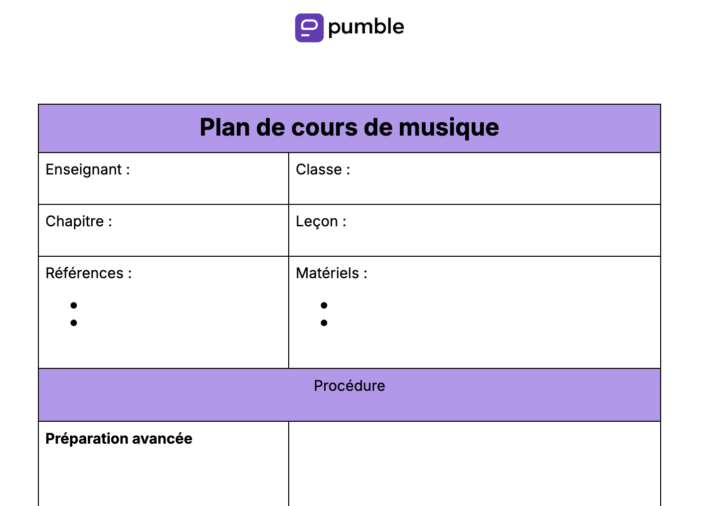 Plan de cours de musique