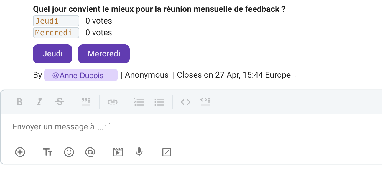 Gardez le contact avec votre équipe grâce aux sondages de Pumble, la plateforme de communication d'équipe de CAKE.com