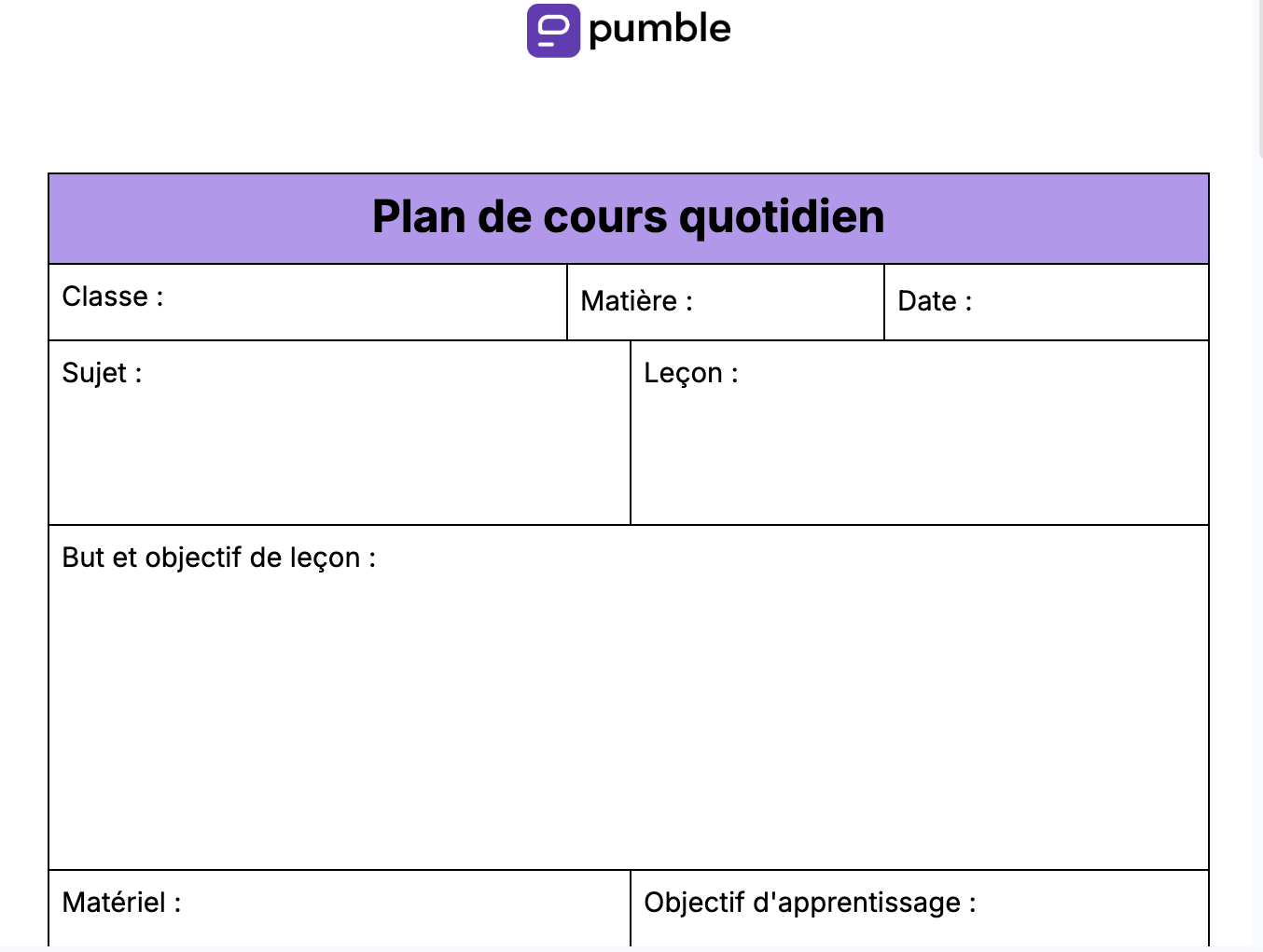Plan de cours quotidien