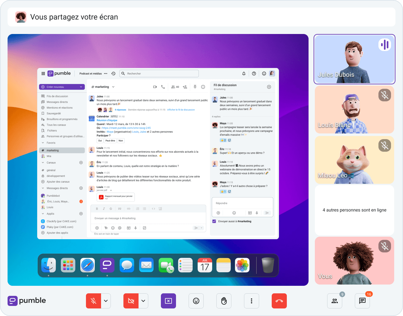 Partagez des mises à jour, gérez des tâches et connectez-vous facilement — le tout en un seul endroit avec Pumble