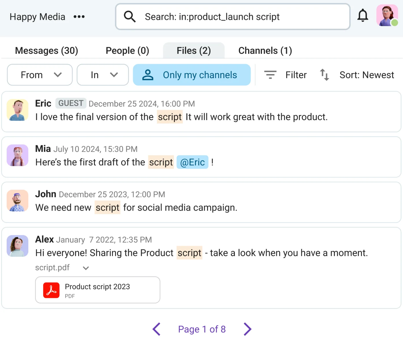 Search through your Pumble workspace and share knowledge freely