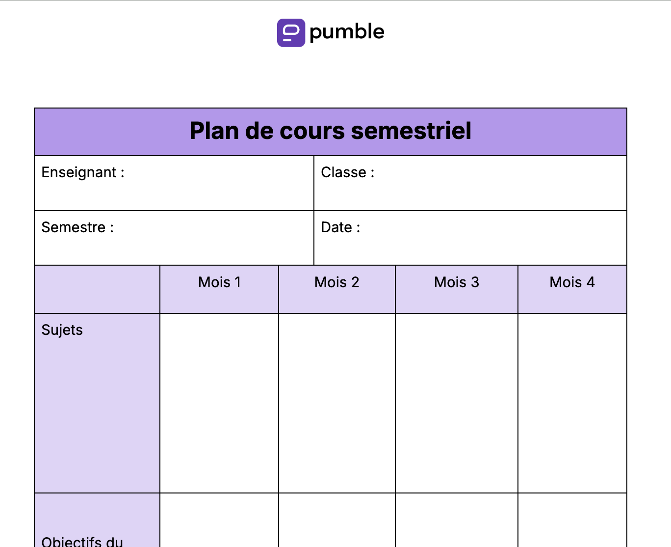 Plan de cours semestriel