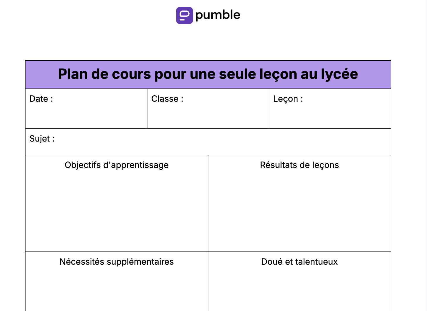 Plan de cours pour une seule leçon au lycée