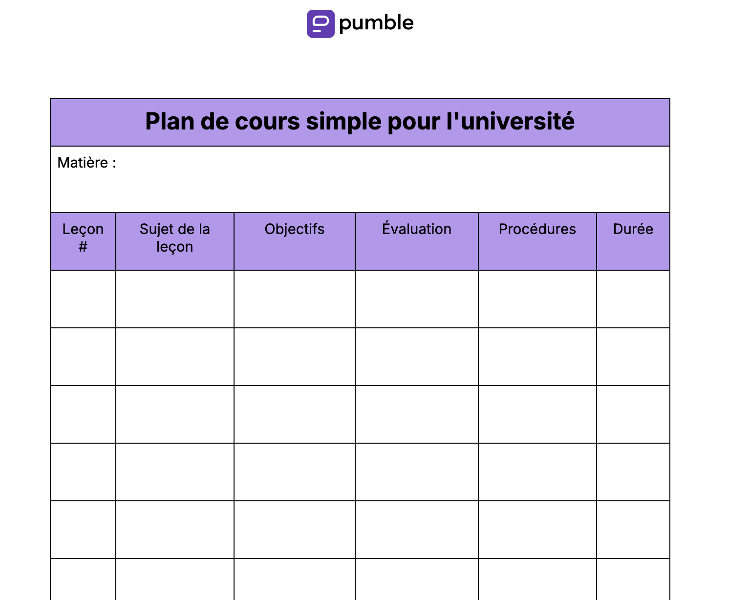 Plan de cours simple pour l'université